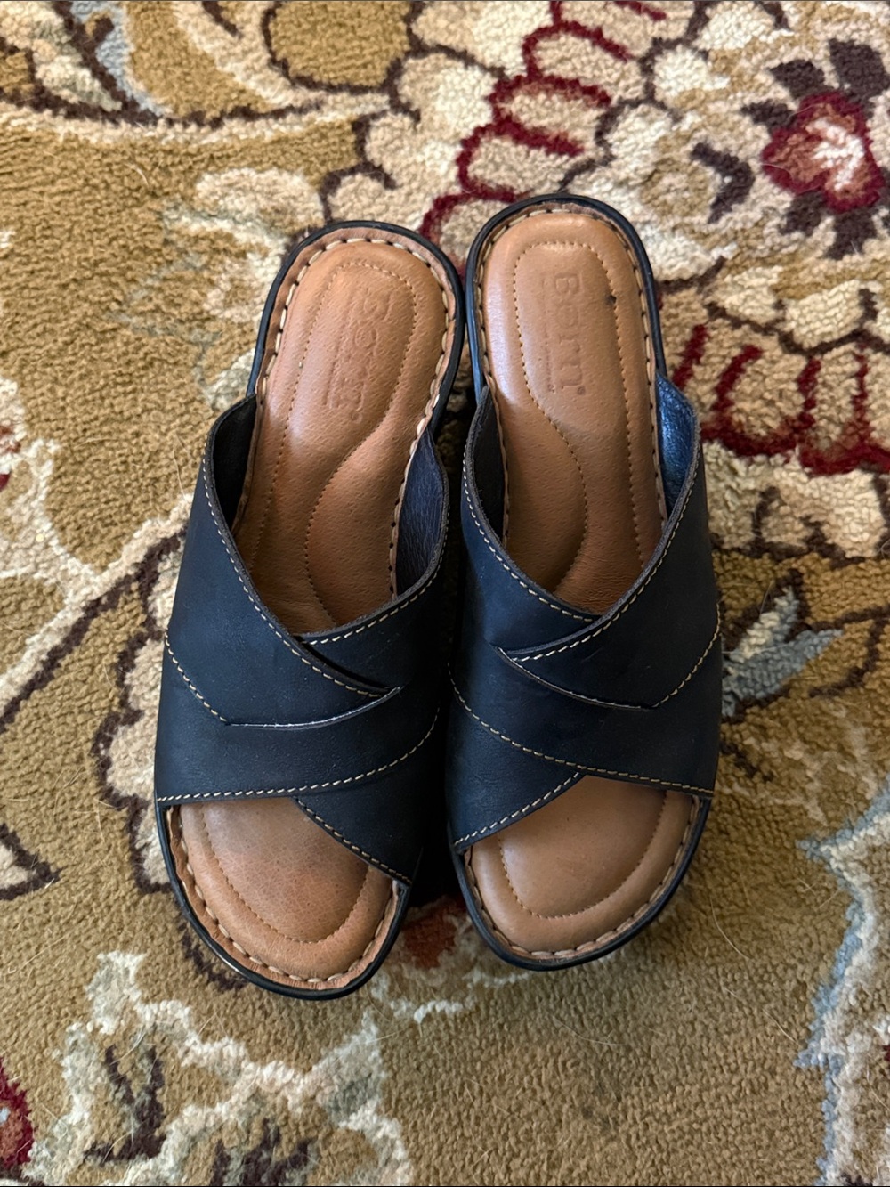 Born Black Leather Crossover Mule Slides